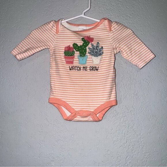 Kid's Starting Out Coral and White Striped Bodysuit with Cactus Design - Picture 2 of 6